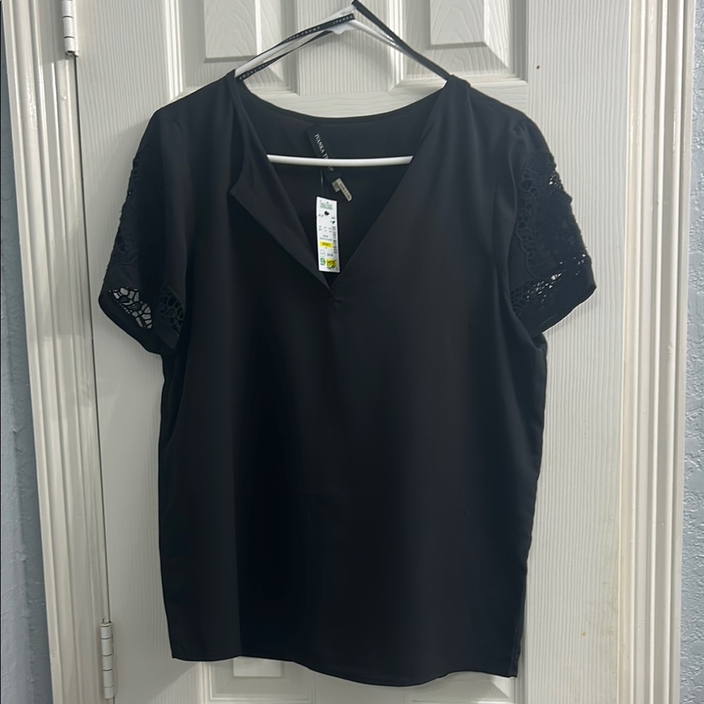 Ivanka Trump Black Notched Collar Blouse